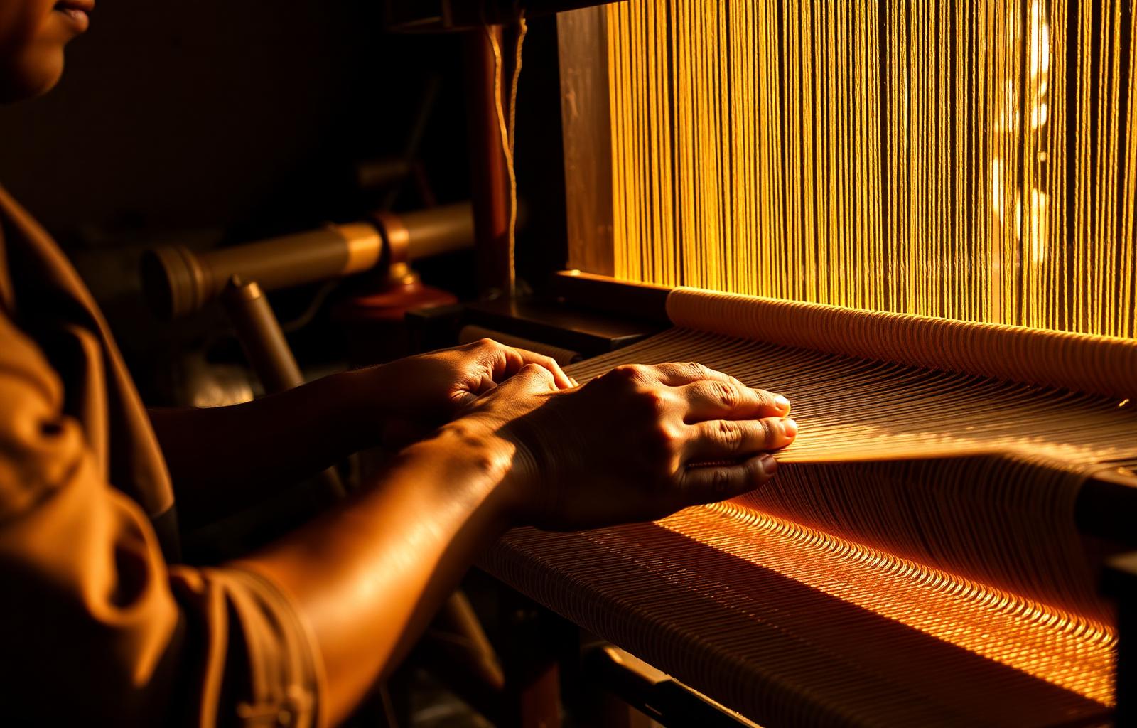 Artisan weaving on a traditional loom