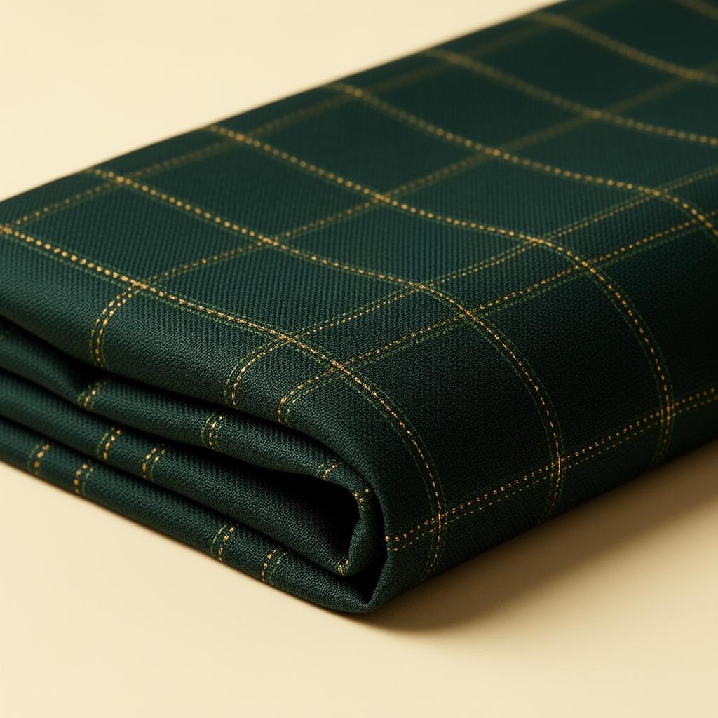 Premium bottle green suiting fabric with gold weave